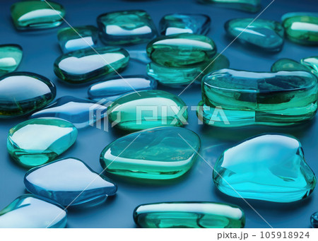 Blue-Coloured Translucent Glass Water Stones Overlapping Blue-Coloured Translucent Glass Water Stones Overlapping 105918924