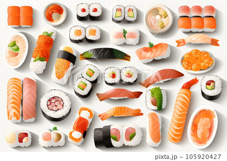 Sushi set. Collection of fast fool in asian - Stock Illustration  [103764544] - PIXTA