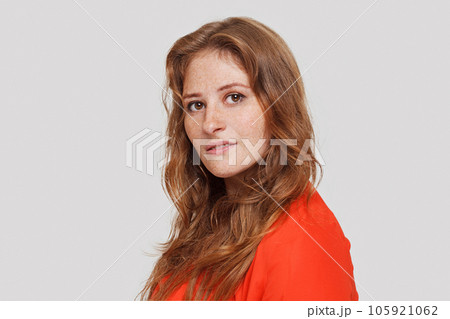 Portrait of pretty woman on white background 105921062