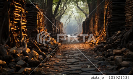 Stack of mangrove woods at charcoal factory. 105921532