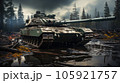 A military tank in a battlefield, Armored tank crosses a mine field during war. 105921757
