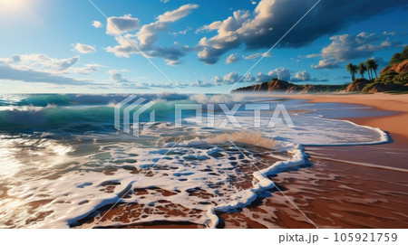 A scenic view of the sunset over the pacific ocean, Colorful horizon over the water. 105921759