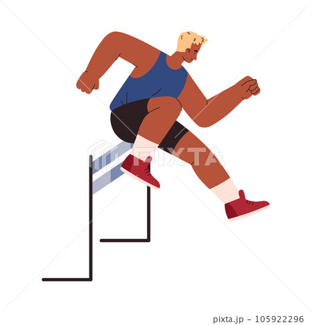 Athletic man jumping high over bar, flat vector illustration isolated on white background. 105922296