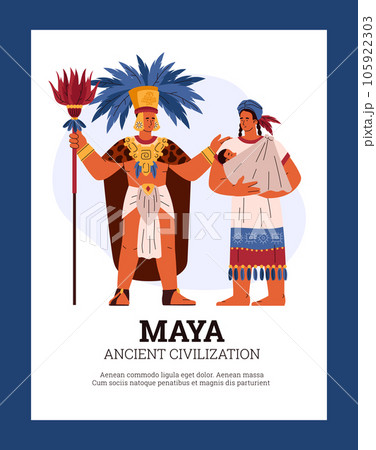 Maya ancient civilization poster, flat vector illustration. 105922303