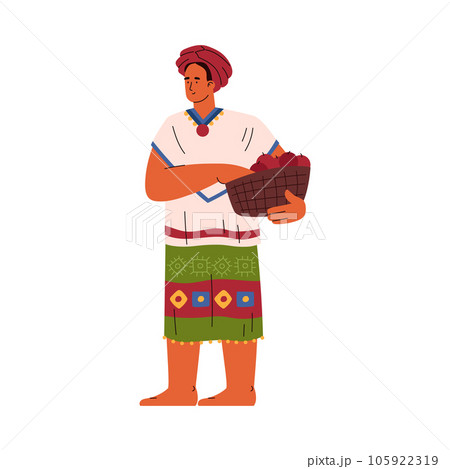 Farmer picking apples in basket, flat vector illustration isolated on white background. Farmer picking apples in basket, flat vector illustration isolated on white background. 105922319