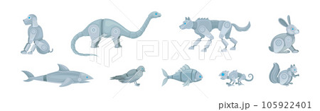 Mechanical Animals Assembled from Metal Parts Vector Set Mechanical Animals Assembled from Metal Parts Vector Set 105922401