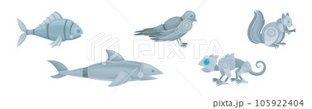 Mechanical Animals Assembled from Metal Parts Vector Set 105922404