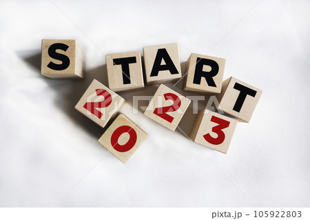 Start 2023 text on wooden blocks with copy space background concept. Goal, start, end of the year Start 2023 text on wooden blocks with copy space background concept. Goal, start, end of the year 105922803