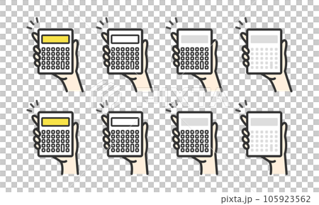 Hand holding a calculator illustration icon set right hand Hand holding a calculator illustration icon set right hand 105923562