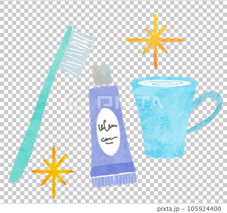 歯ブラシとコップとハミガキ粉 105924400