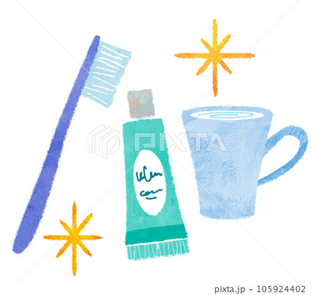 歯ブラシとコップと歯磨き粉 105924402