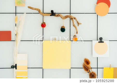 Close up grid mood board with fall colors palette notes and mockups, seasonal natural decor like dried flowers. Autumn inspiration and cozy hygge mood with copy space. Gradient of warm shades of fall Close up grid mood board with fall colors palette notes and mockups, seasonal natural decor like dried flowers. Autumn inspiration and cozy hygge mood with copy space. Gradient of warm shades of fall 105925200