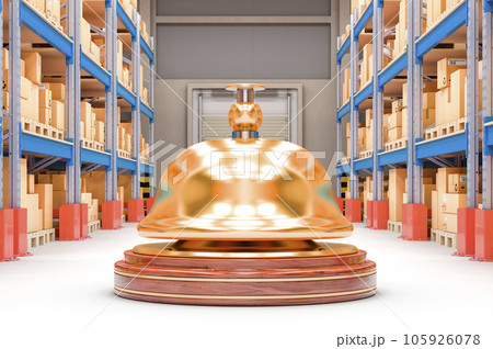 Shipping and logistics concept. Reception bell in storehouse. 3D rendering Shipping and logistics concept. Reception bell in storehouse. 3D rendering 105926078