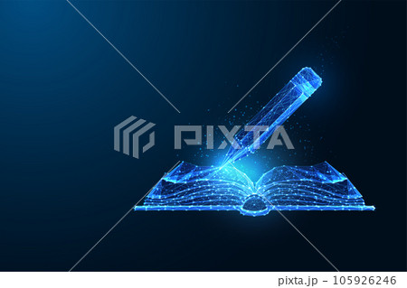 Digital drawing, creative writing using advanced AI powered technologies. Open notebook and pencil Digital drawing, creative writing using advanced AI powered technologies. Open notebook and pencil 105926246