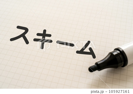 スキームと書かれたノートとマーカー 105927161