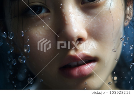 水に濡れた素肌の綺麗な女性の顔：AI作品 105928215