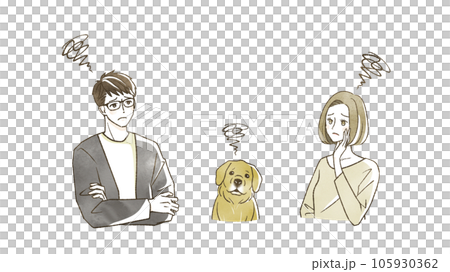 困っている男女と犬 105930362