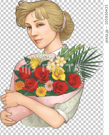 A woman holding a bouquet, Art Nouveau style (collective hair) A woman holding a bouquet, Art Nouveau style (collective hair) 105930435