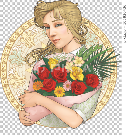 A woman holding a bouquet Art Nouveau style (with background) A woman holding a bouquet Art Nouveau style (with background) 105930436