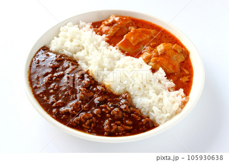 バターチキンカレーとキーマカレーのあいがけカレー バターチキンカレーとキーマカレーのあいがけカレー 105930638