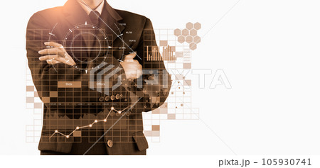 Stock market or forex trading graph and candlestick chart suitable for financial investment concept. Economy trends background for business idea and all art work design. Abstract finance background.. 105930741
