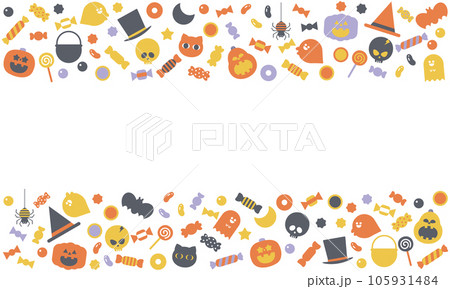 かわいいハロウィンのイラストラインフレームオレンジと紫 かわいいハロウィンのイラストラインフレームオレンジと紫 105931484
