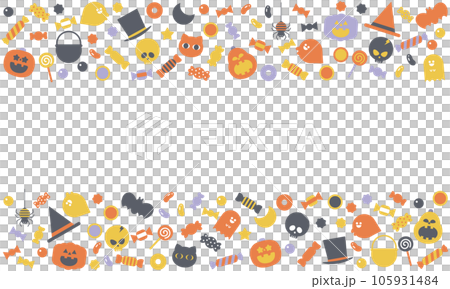 かわいいハロウィンのイラストラインフレームオレンジと紫 かわいいハロウィンのイラストラインフレームオレンジと紫 105931484