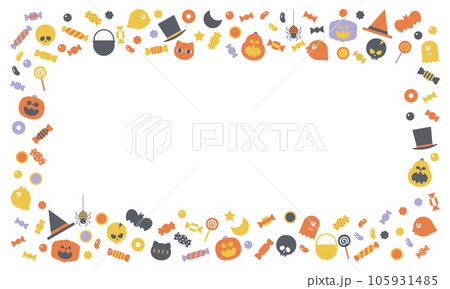 かわいいハロウィンのイラスト四角いフレームオレンジと紫 105931485