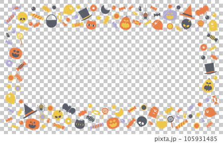 かわいいハロウィンのイラスト四角いフレームオレンジと紫 105931485