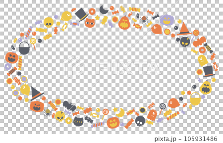 かわいいハロウィンのイラスト円フレームオレンジと紫 105931486