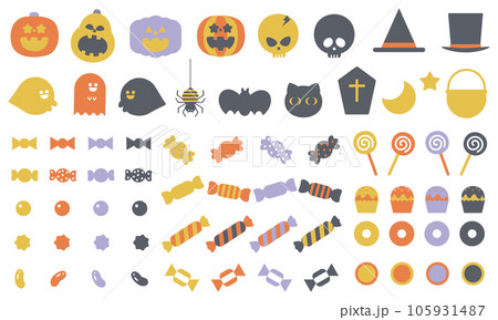 かわいいハロウィンのアイコンセットオレンジと紫 105931487