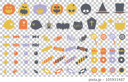 かわいいハロウィンのアイコンセットオレンジと紫 105931487