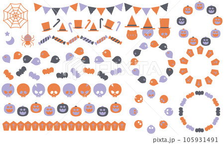 かわいいハロウィンのフレームセット紫 かわいいハロウィンのフレームセット紫 105931491