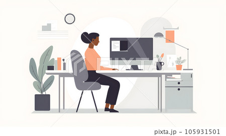 Woman working from home,Flat illustration, Generative ai tools 105931501
