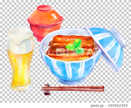 鰻魚飯套餐，水彩插圖，套餐菜單 105932303