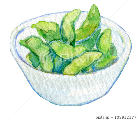 茹でたての枝豆　水彩イラスト 105932377
