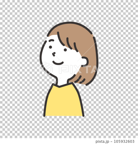 一個微笑的年輕女子斜向上看的插圖 一個微笑的年輕女子斜向上看的插圖 105932603