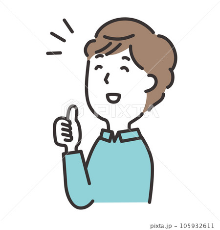 斜め上を見上げて笑顔でサムズアップしている若い男性のイラスト 斜め上を見上げて笑顔でサムズアップしている若い男性のイラスト 105932611