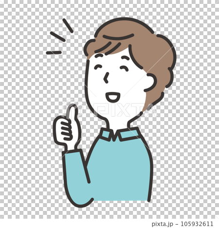 Illustration of a young man looking up diagonally and smiling with a thumbs up Illustration of a young man looking up diagonally and smiling with a thumbs up 105932611
