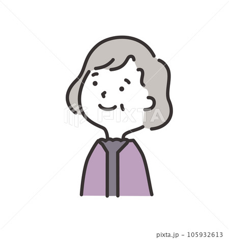 斜め上を見上げて微笑んでいる高齢女性のイラスト 105932613