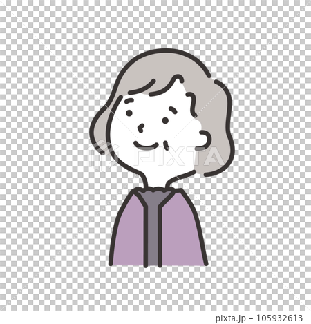 斜め上を見上げて微笑んでいる高齢女性のイラスト 105932613
