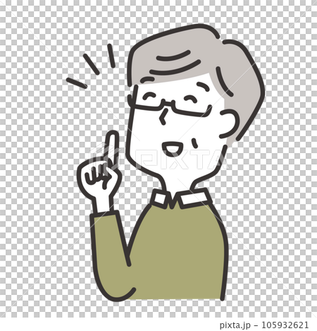 Illustration of an elderly man who is happy with a smile looking up diagonally Illustration of an elderly man who is happy with a smile looking up diagonally 105932621