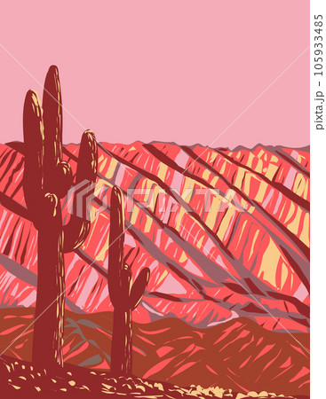 Serrania de Hornocal part of Quebrada de Humahuaca Argentina WPA Art Deco Poster 105933485