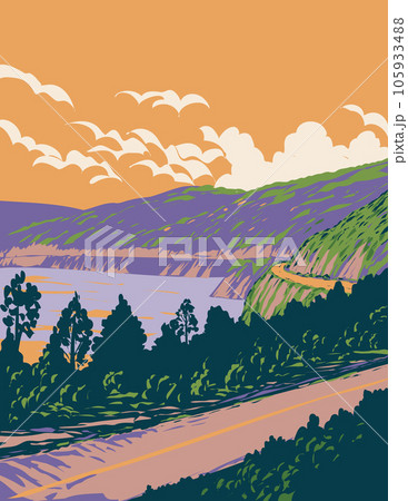 Route of the Seven Lakes in Villa La Angostura and San Martin de Los Andes Argentina WPA Art Deco Poster Route of the Seven Lakes in Villa La Angostura and San Martin de Los Andes Argentina WPA Art Deco Poster 105933488