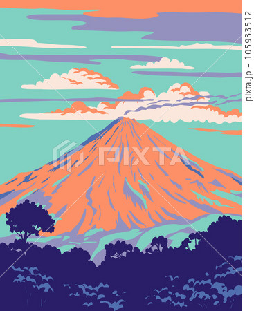 Volcan de Colima or Volcan de Fuego in Mexico WPA Art Deco Poster 105933512