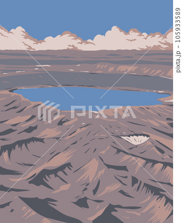 Askja Caldera in Central Highlands of Iceland WPA Art Deco Poster 105933589