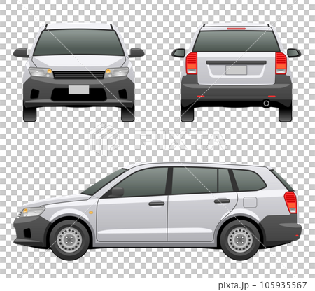 從三個方向看到的汽車的插圖（輕型貨車） 105935567