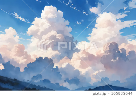 青空と白い雲　背景素材　風景素材　水彩イラスト 105935644