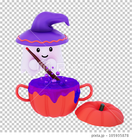 3d Cute ghost for Halloween illustration clip art on transparent background png 105935878