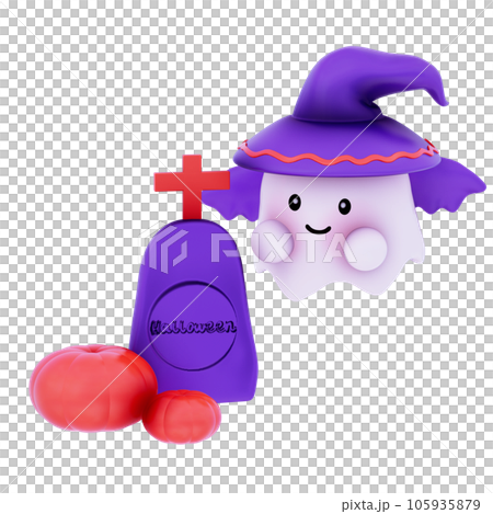 3d Cute ghost for Halloween illustration clip art on transparent background png 105935879